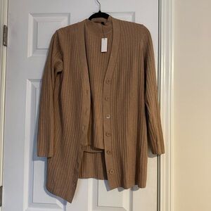 Talbots Shimmering Beige Ribbed Cardigan and Sleeveless Top